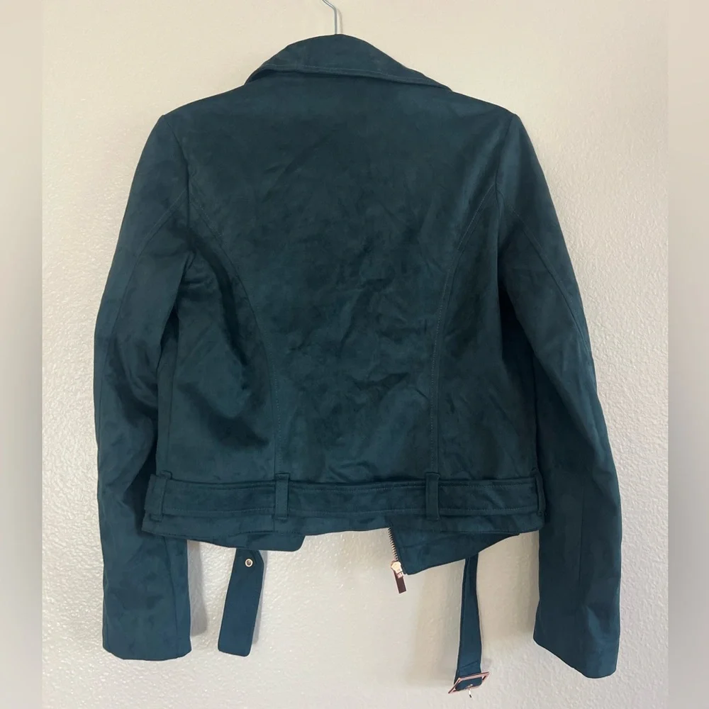 Wildflower Dark Teal Faux Suede Motorcycle Jacket W/ Rose Gold Hardware - Picture 2 of 2